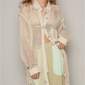 POL Cream Mesh Button Down Shirt